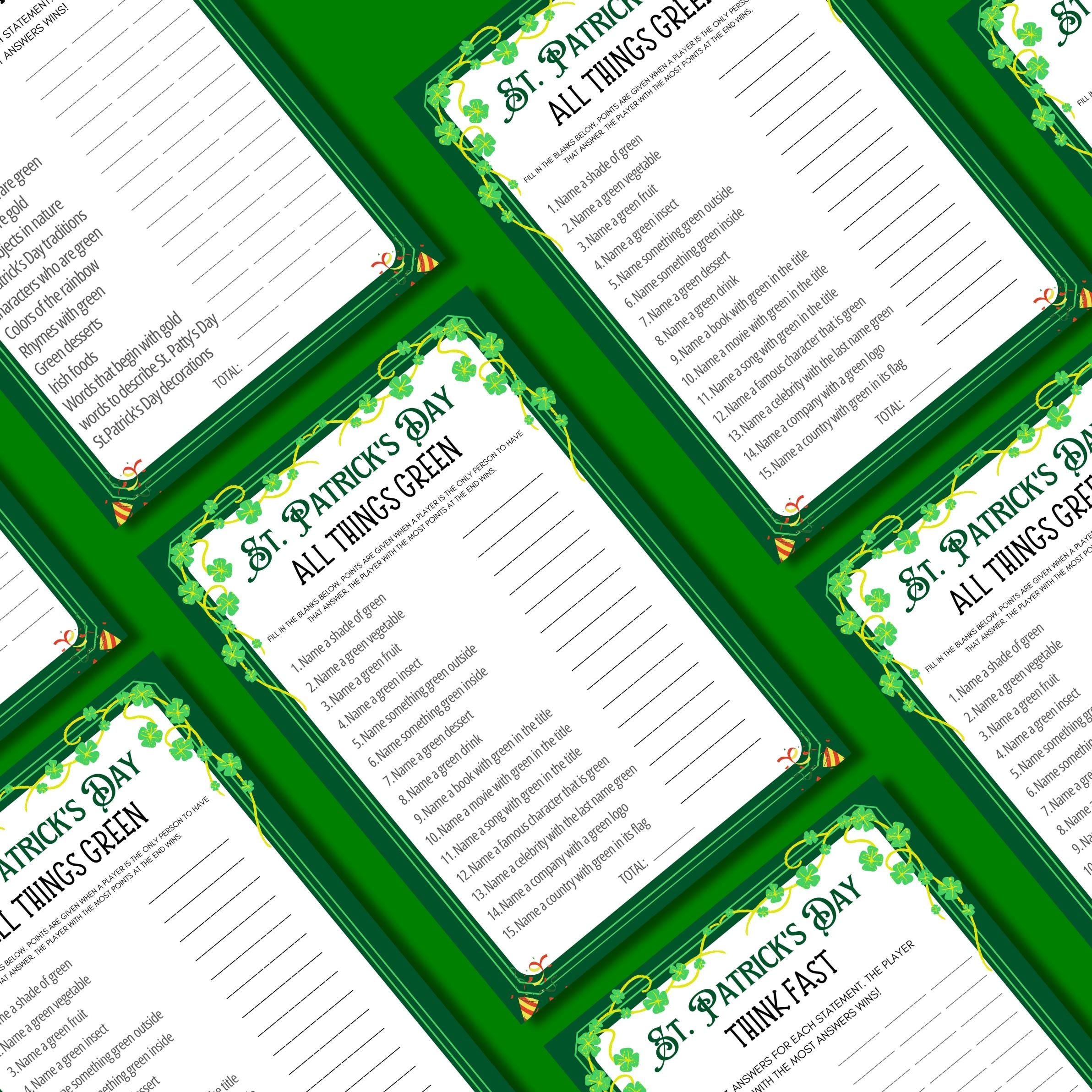 All Things Green St. Patrick's Day Game | Fun Irish Trivia & Word Challenge | St. Paddy's Party Game | Kids and Adults Printable Activity