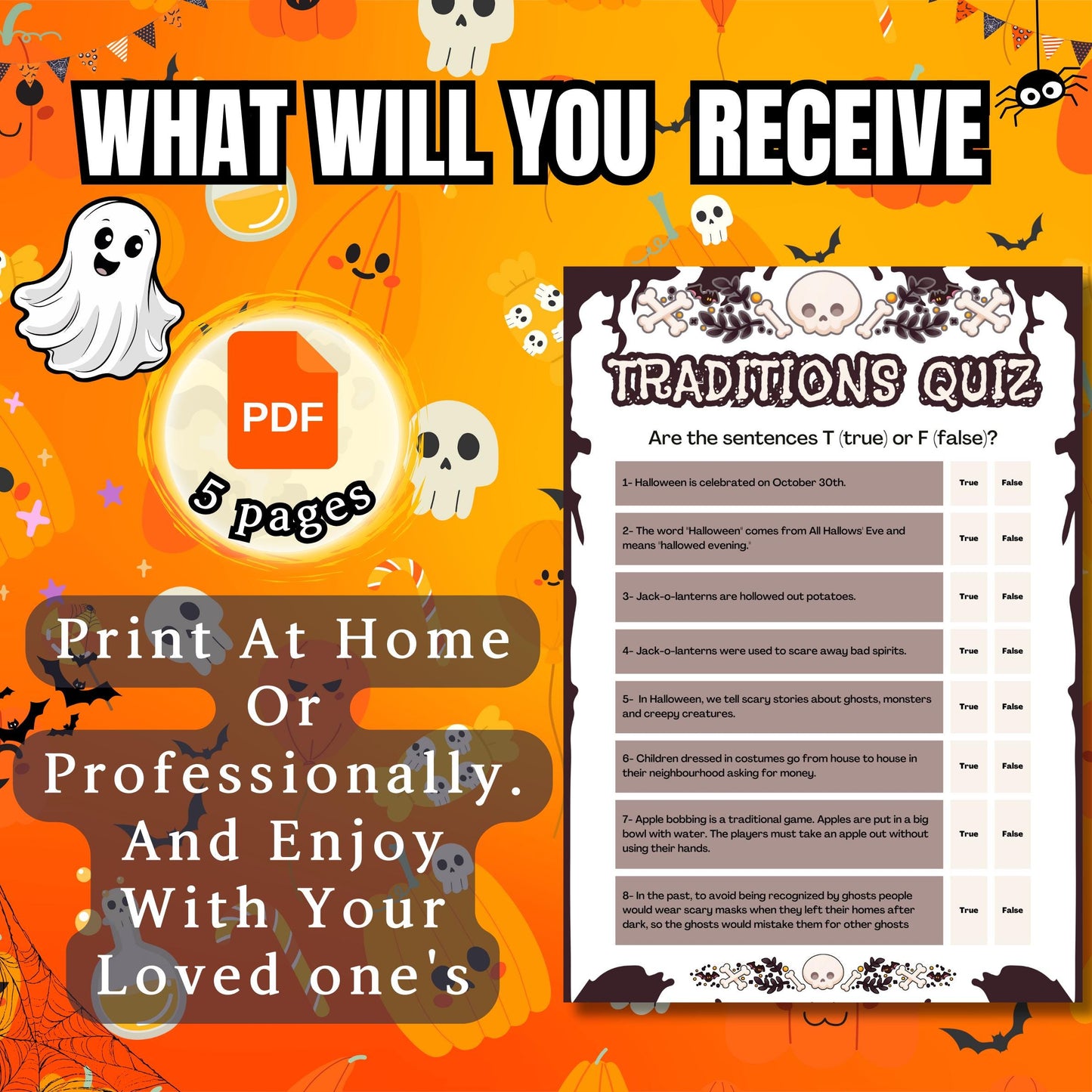 Halloween Quiz Game | Trivia Challenge | Printable Quiz with True/False, Multiple Choice & Answer Key | Perfect for Parties | Classroom Fun