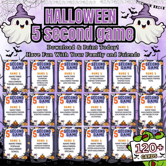120+ Halloween 5-Second Game Cards | Exciting Spooky Trivia Challenge for Kids & Adults | Fast-Paced Fun for Parties | Printable Halloween