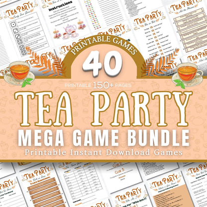 Tea Party Games Super Bundle | 40+ Printable Activities for Bridal Shower Garden Party Ladies Tea Office Events | Trivia Riddles Icebreakers