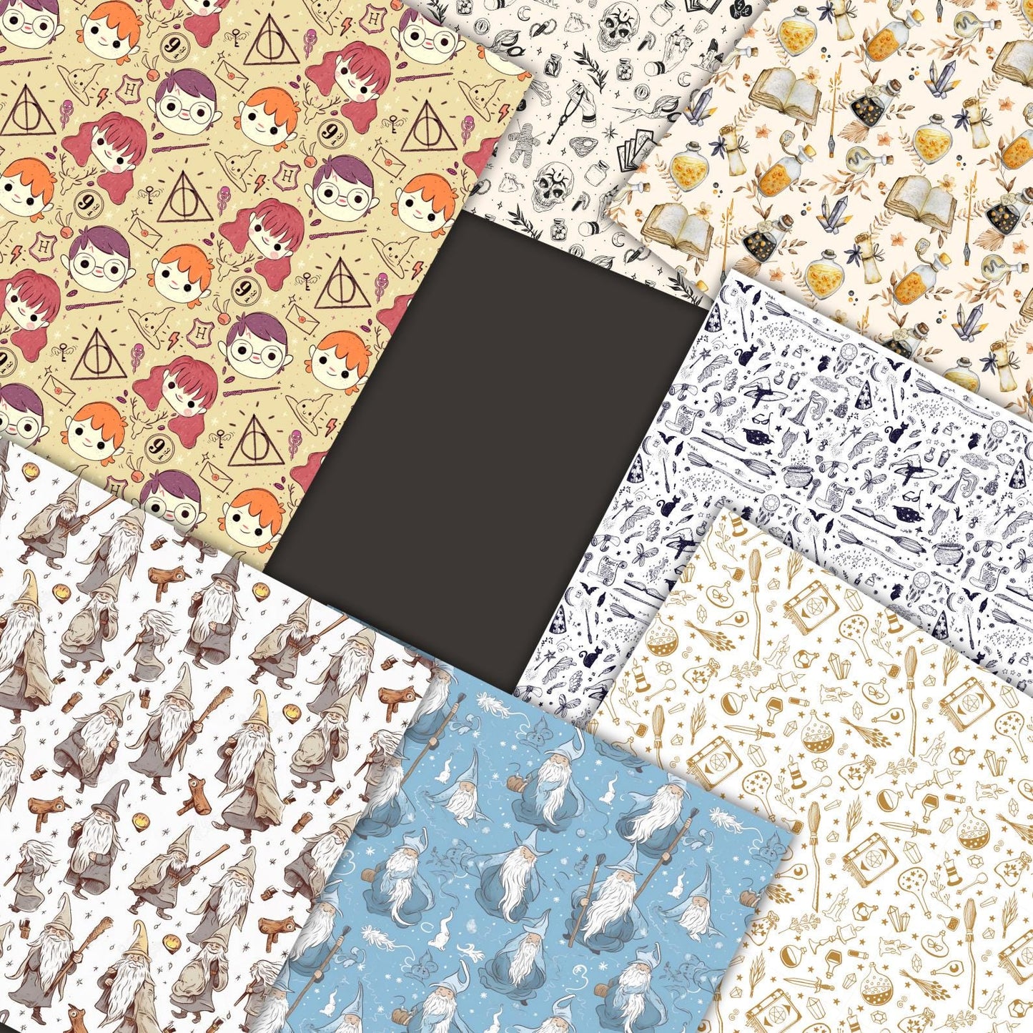 Wizard School Digital Paper Bundle – 100+ Seamless 12x12 Magic Patterns, Owls/Wands/Spells Backgrounds for Scrapbooking, Invites & Crafts