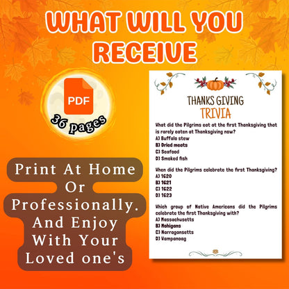 Thanksgiving Trivia Game, Thanksgiving Party Game, Fall Trivia Game For Family | Office, Friendsgiving Trivia Game For Kids & Adults, Pdf