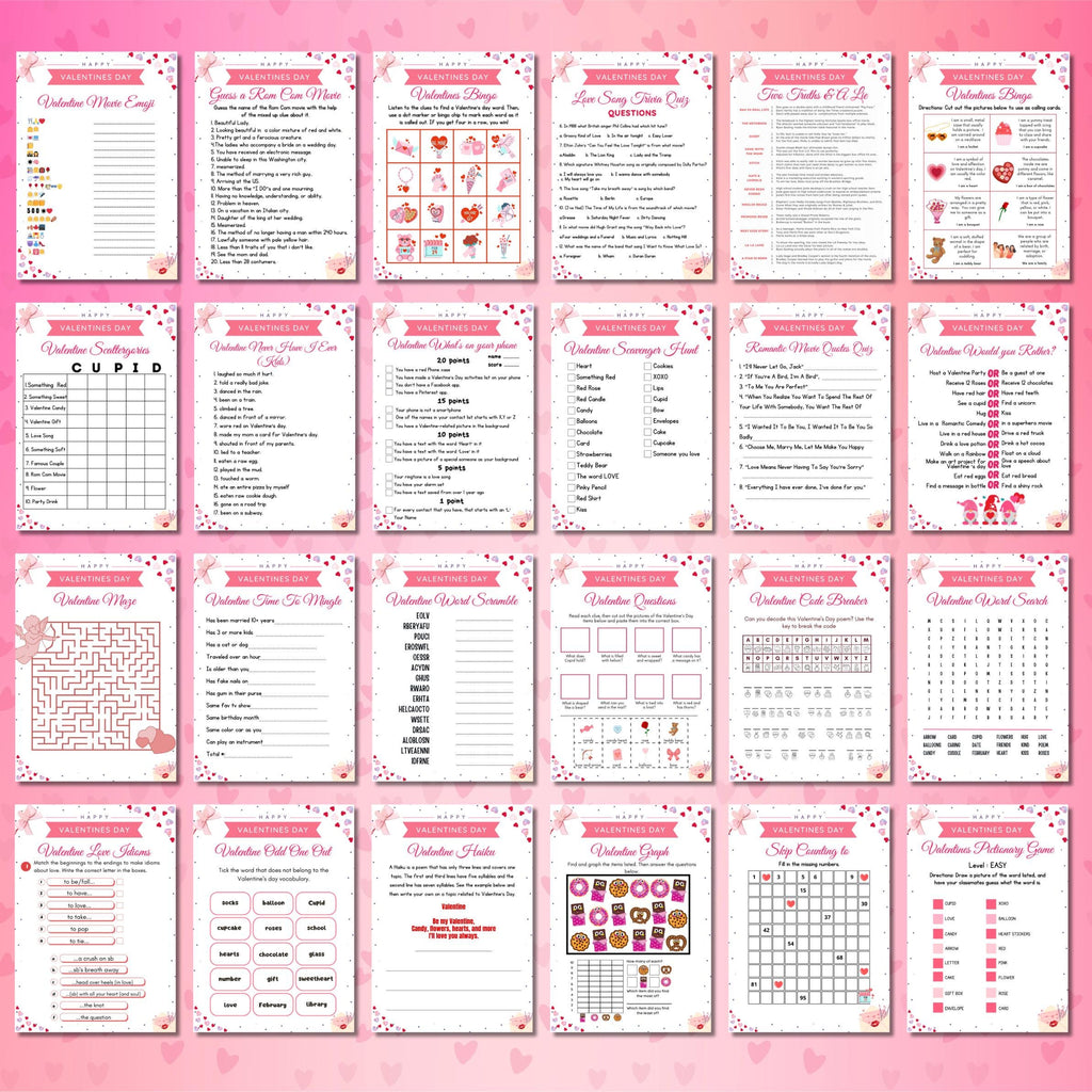 200+ Pages Valentines Day Games Bundle | 75+ Fun Valentine’s Printable Games for Kids & Adults Party Games, Emoji Game, Classroom Activities