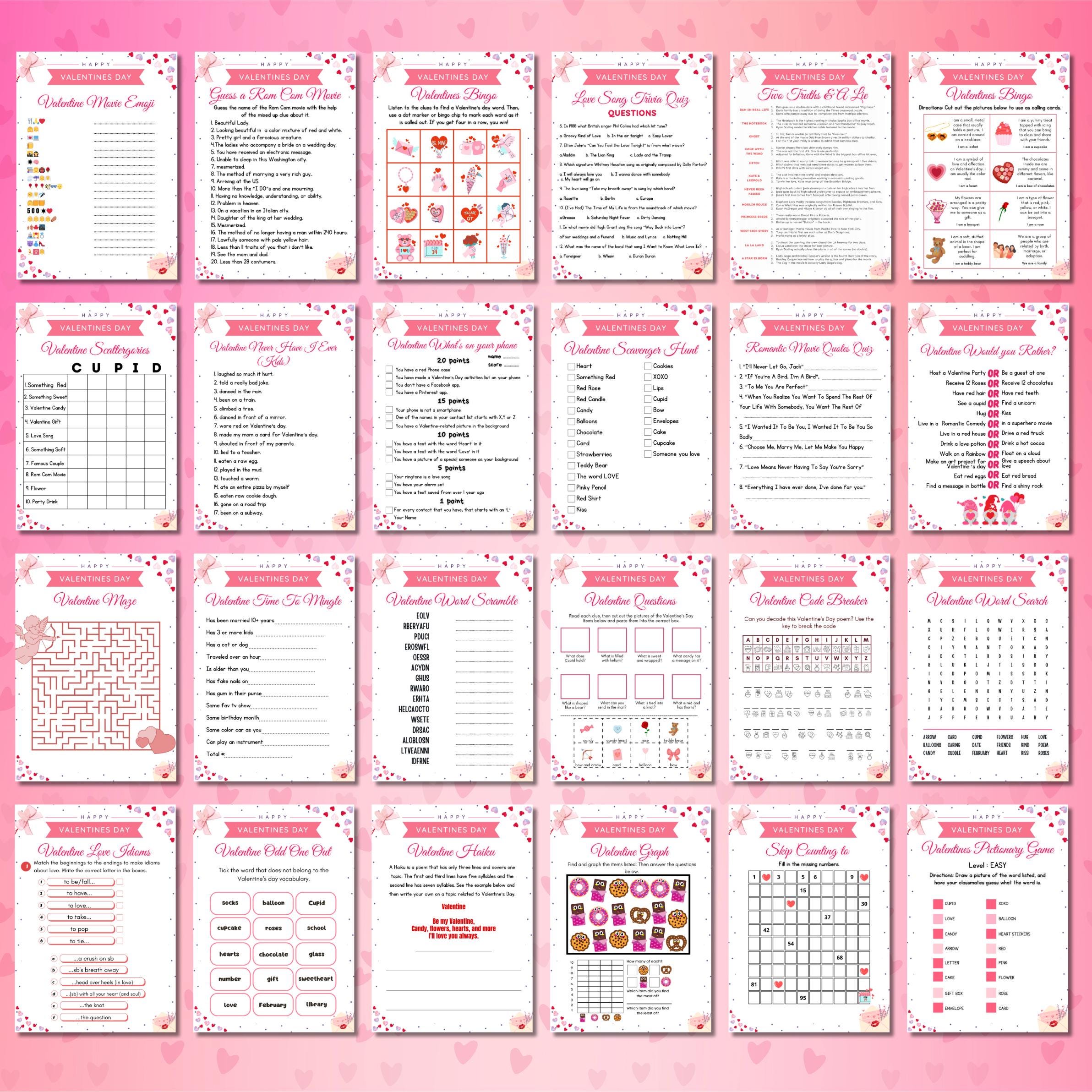 200+ Pages Valentines Day Games Bundle | 75+ Fun Valentine’s Printable Games for Kids & Adults Party Games, Emoji Game, Classroom Activities