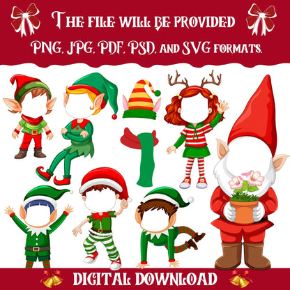 50+ Christmas Add Your Own Photo Face, DIY Elf Yourself PNG Bundle, Elf Face Blank, Christmas Craft for Kids, Xmas Decor Craft, Perfect Fun