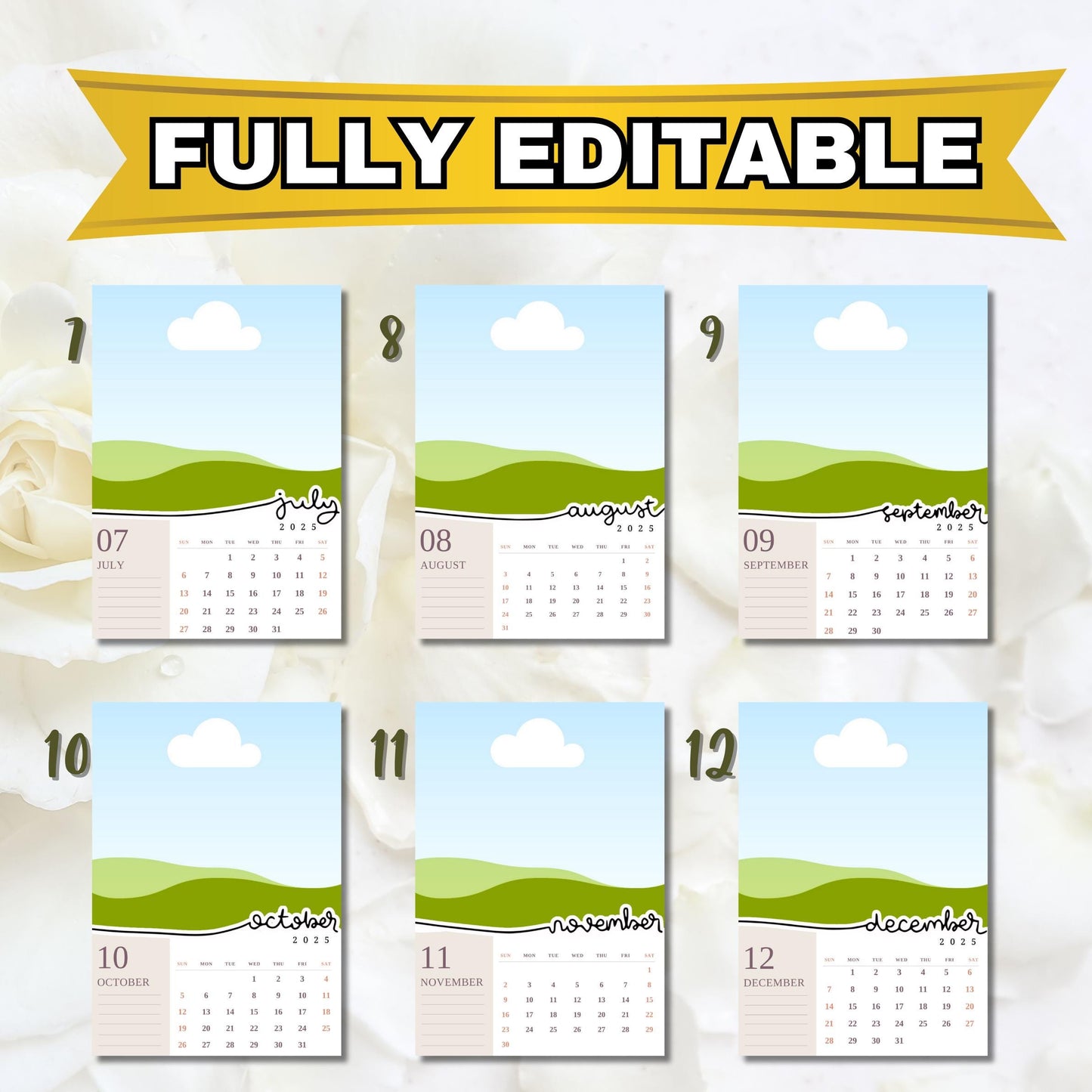 Editable 2025 Calendar Templates | Fully Editable for Free in Canva, Custom Design for Canva I Mini Calendar 2025, Add Your Own Photo