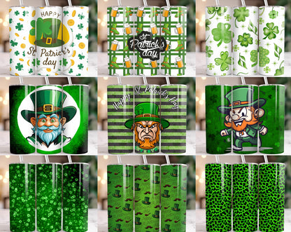 St. Patrick's Day Tumbler Wraps, 130+ PNG Designs, Irish Sublimation Wraps, Shamrock & Lucky Patterns, Green Plaid, Gold Glitter Tumbler PNG