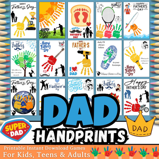 Father's Day Handprint Craft | Printable DIY Gift for Dad | 25+ Cute Designs for Kids, Toddlers & Teens | Instant Download PDF Art