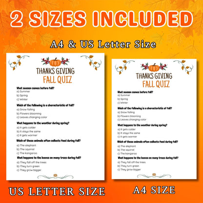 Fall Trivia Game, Autumn Trivia Quiz, Fall Printable Game, Fall Party Game For Kids & Adults, Autumn Activity Fall Classroom Activit