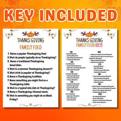 Thanksgiving Family Feud, Printable Family Feud, Fun Feud Game, Group Game, Family Game Night, Party Activity, Feud For Kids & Adults