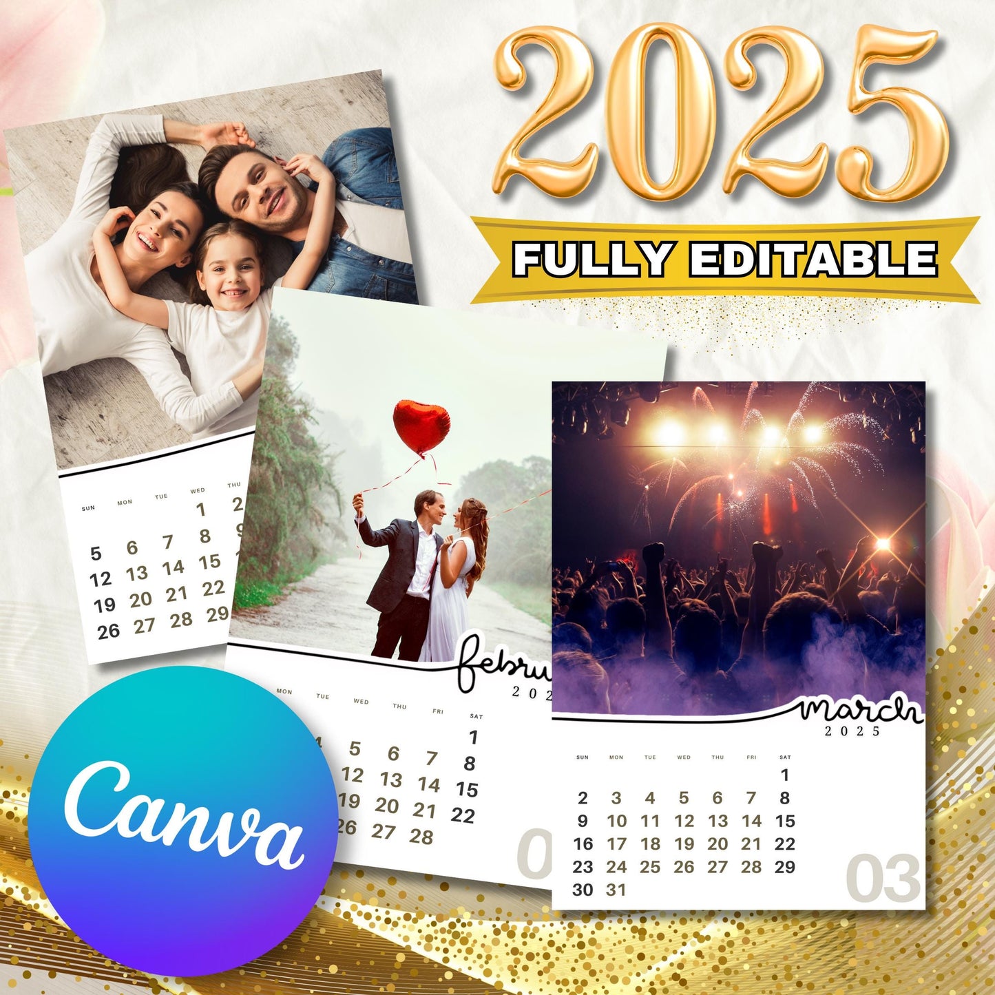 Editable 2025 Calendar Templates | Fully Editable for Free in Canva, Custom Design for Canva I Mini Calendar 2025, Add Your Own Photo