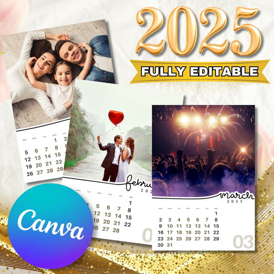 Editable 2025 Calendar Templates | Fully Editable for Free in Canva, Custom Design for Canva I Mini Calendar 2025, Add Your Own Photo