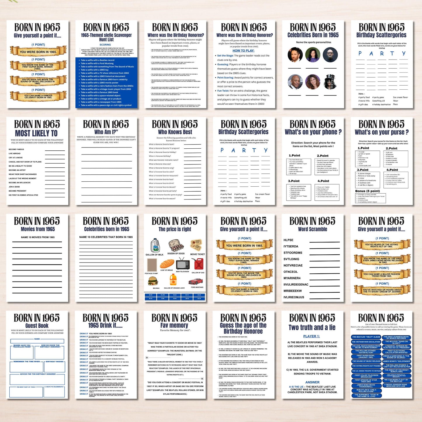 60th Birthday Games Bundle, Born in 1965 Party Games, Fun Printable Games for Adults & Family, 60th Celebration Activities, Instant Download