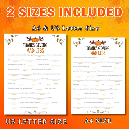 Thanksgiving Mad Libs | Fall Story Fill-In-The-Blanks Game | Fun Festive Activity for Kids, Teens & Adults | Printable Thanksgiving Game