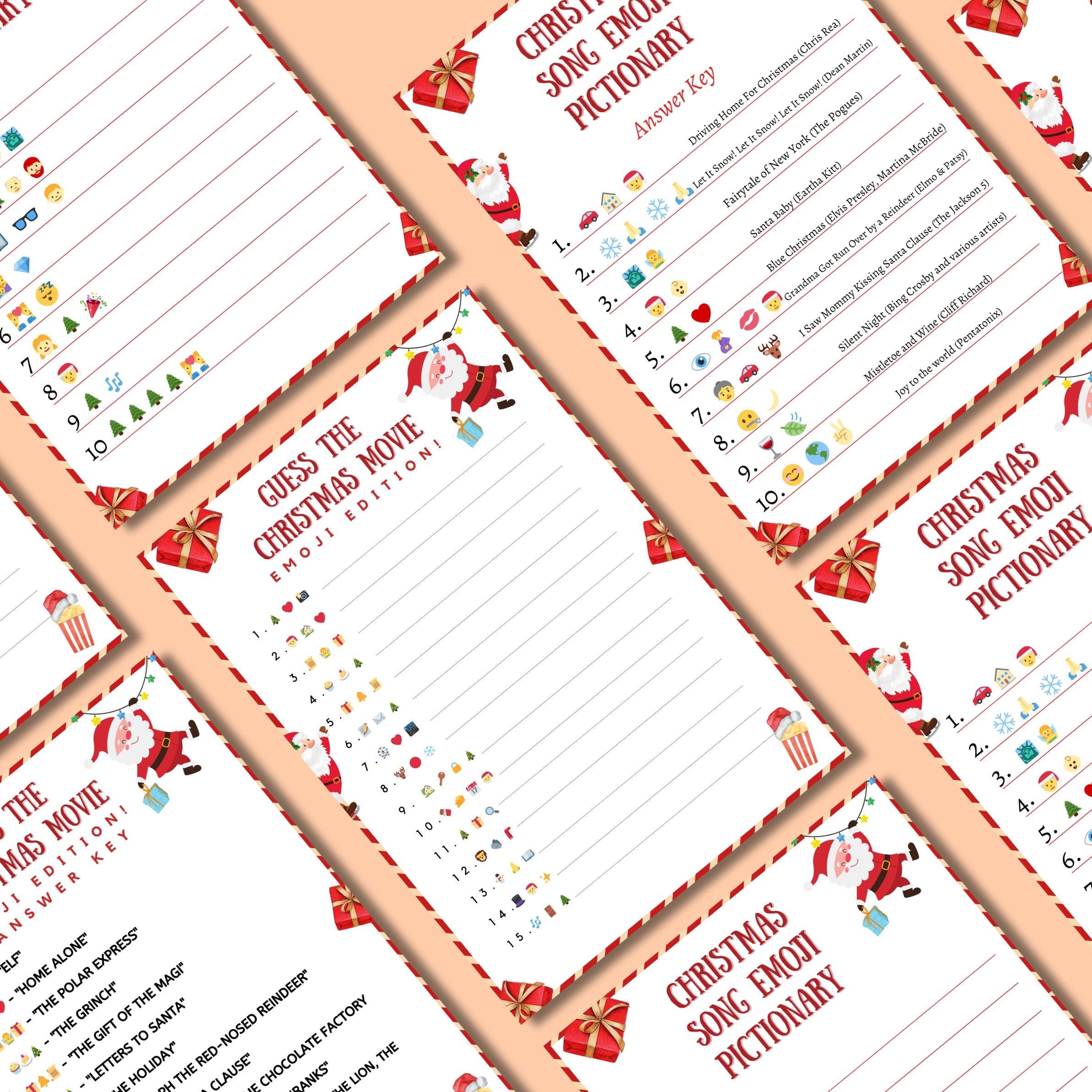 Christmas Emoji Game, Printable Christmas Game For Kids Adults Family Dinner Table Activity, Fun Party Trivia, Christmas Trivia Game Pdf