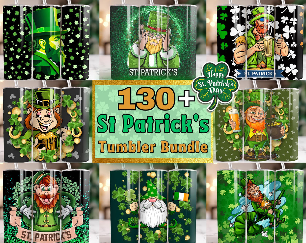 130+ St. Patrick’s Day Tumbler Wraps | Irish Sublimation Designs | Lucky Clover & Green Patterns | 20oz Tumbler PNG | Digital Download